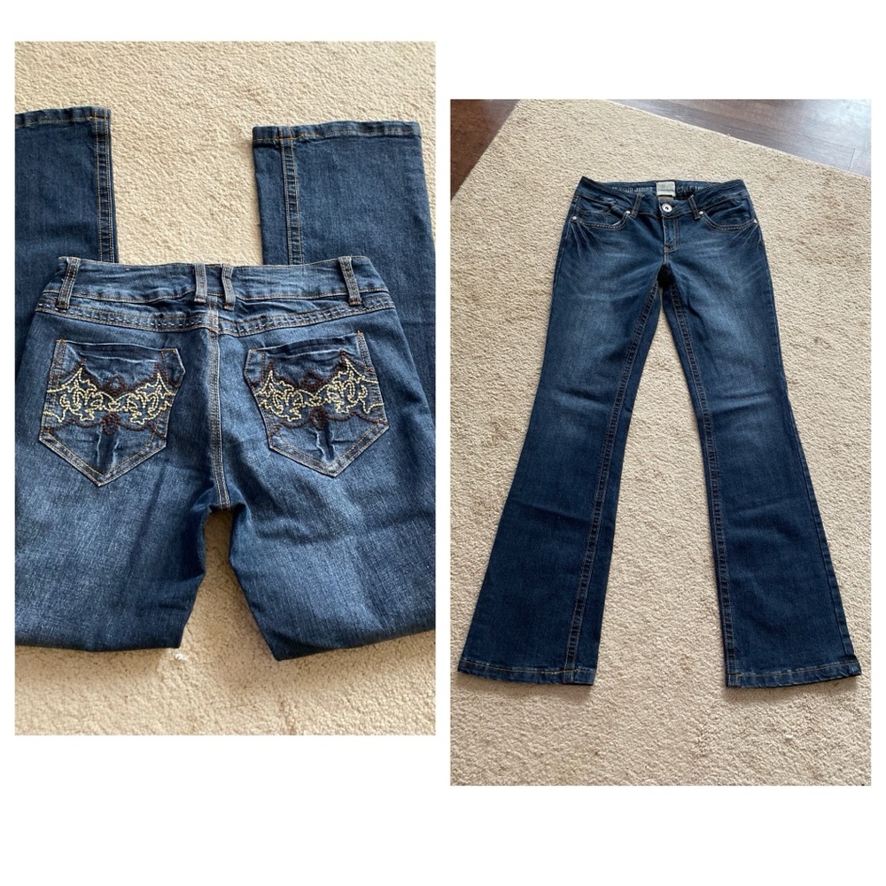 Jou Jou premium women’s Sz 9 vintage Y2K mid rise Flare denim Jeans dark wash - Picture 1 of 7